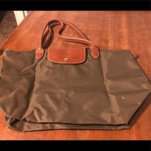 Pre-owned Longchamp Le Pliage Taupe Large